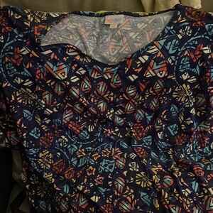 LuLaRoe Blue and Red Graphic Fitted Tee